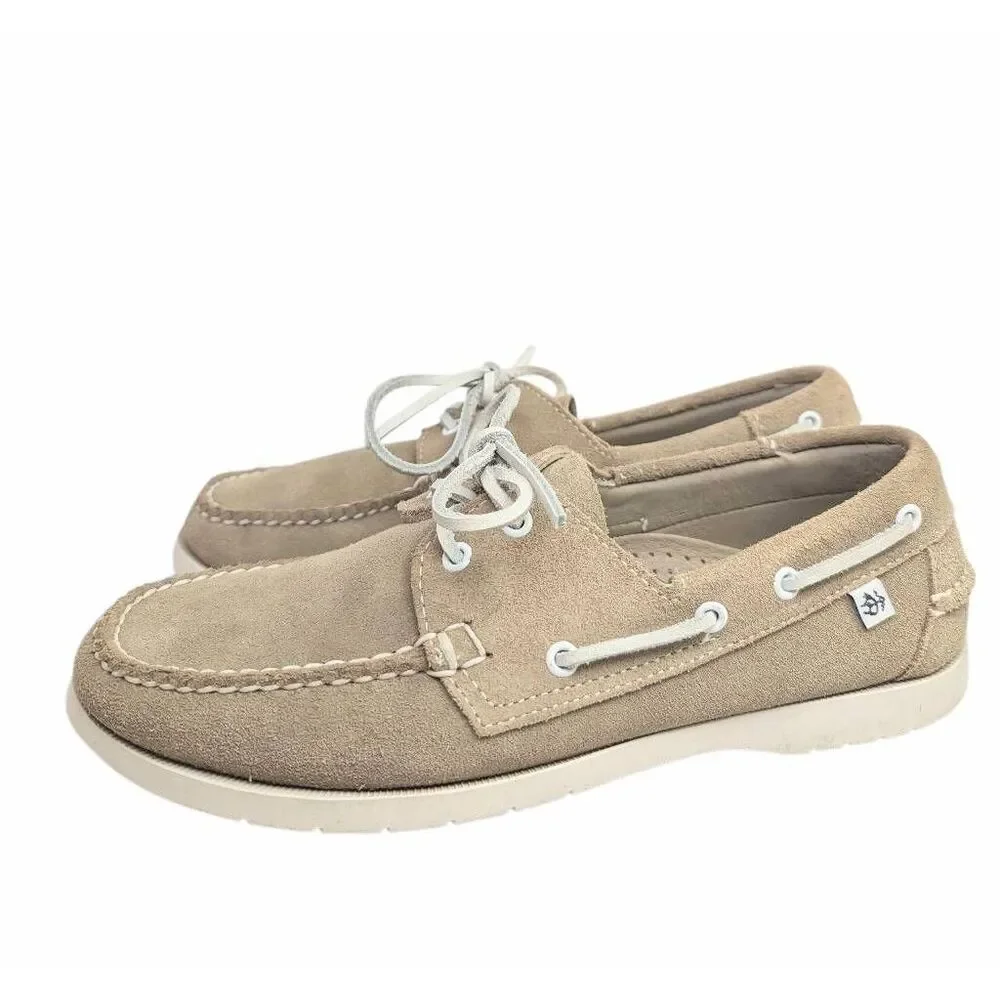 Brooks Brothers Beige Ecru suede leather boat shoes slip on loafers mens 6